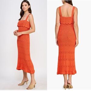 KOKO + MASON Popover Ruffle Pointelle Sweater Dress,‎ Size Small, Orange, NWT